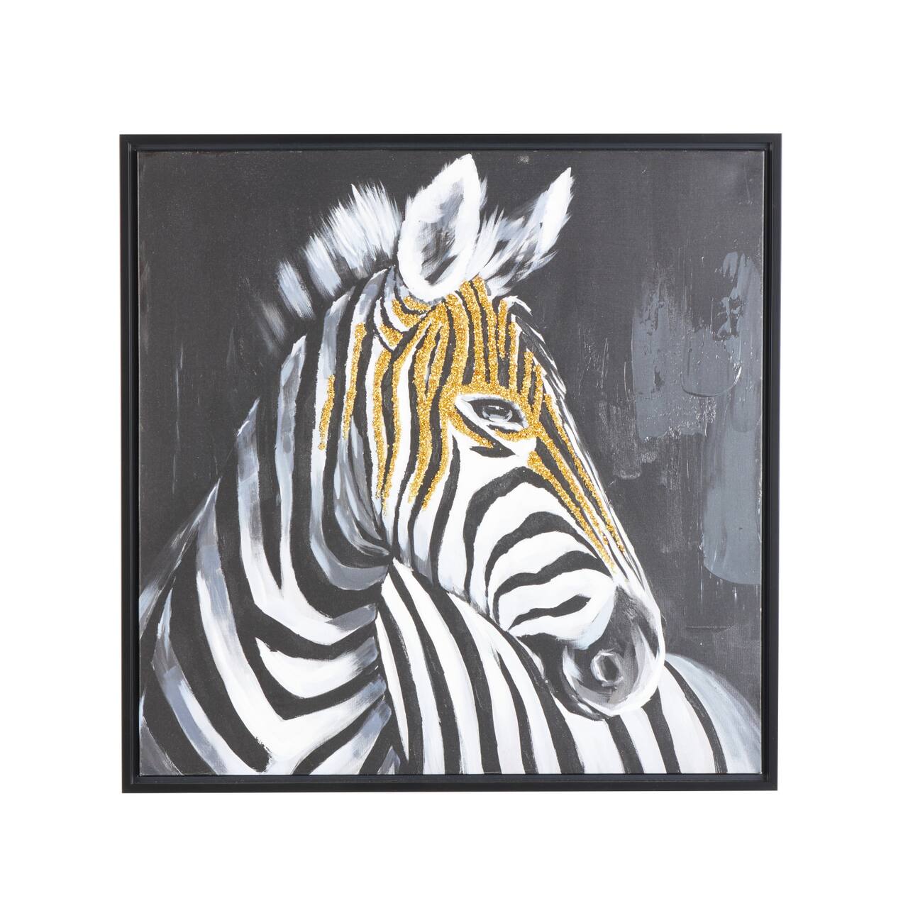32" x 32" Black Canvas Zebra Framed Wall Art with Gold Foil Accents